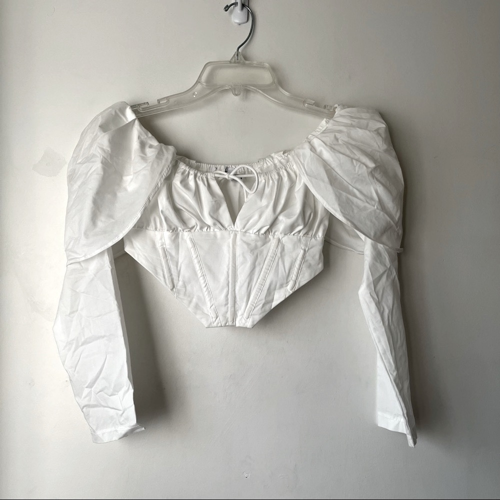 Princess Polly Alanis White Long Sleeve Off the Shoulder Crop Top 2